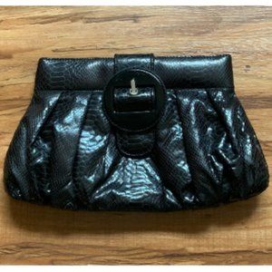 White House Black Market Vintage Black Faux Snakeskin Clutch
